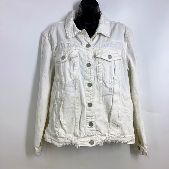 BLANKNYC Denim Women's Distressed Hem Button Up Cotton Denim Jacket Size‎ XL - Picture 1 of 12